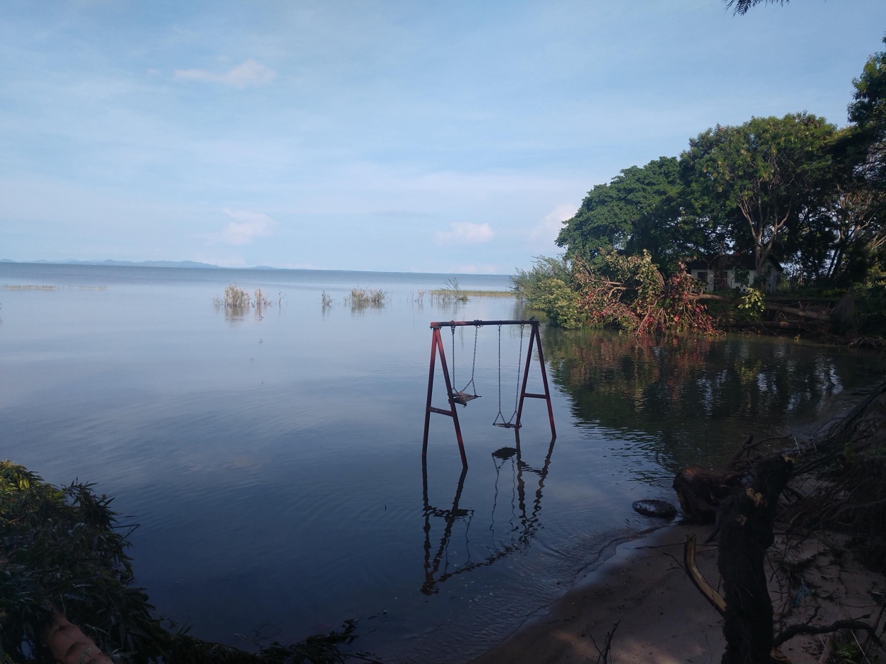 Swing set in the risen waters of Lake Victoria